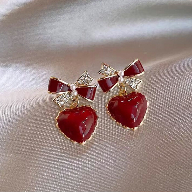 ハートデザインピアス ポストシルバー925 レッド | SLENDER | 詳細画像4 