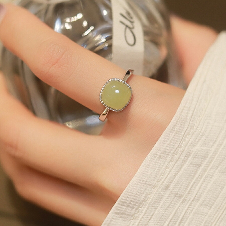 グリーン | ストーンキューブオープンリング ワンポイント おしゃれ | SLENDER