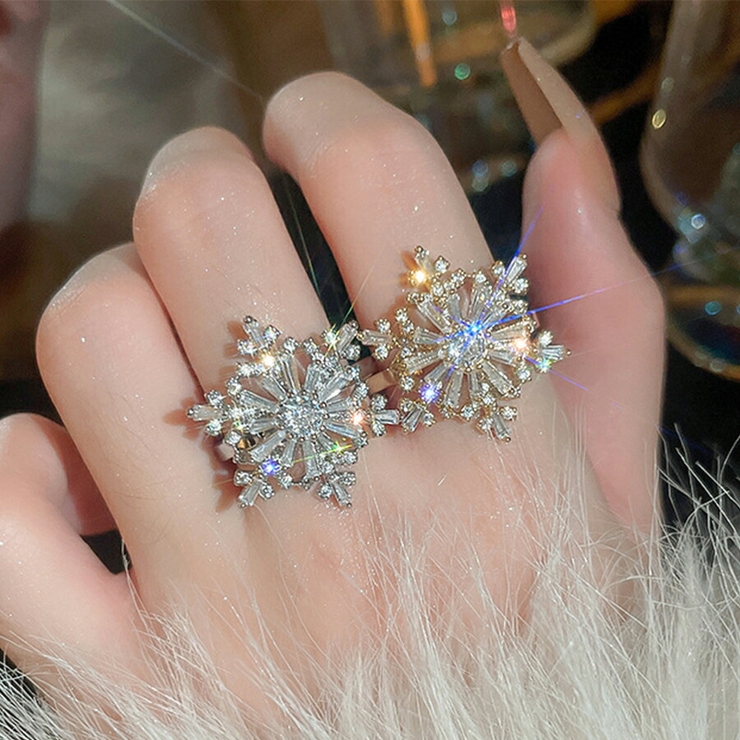 早割クーポン！ 回転する雪の結晶リング 冬 イベント[品番：XL000002934 アクセサリー