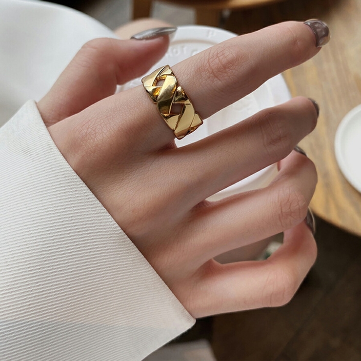 ゴールド | クロスデザインオープンリング 幅広 ワンポイント | SLENDER