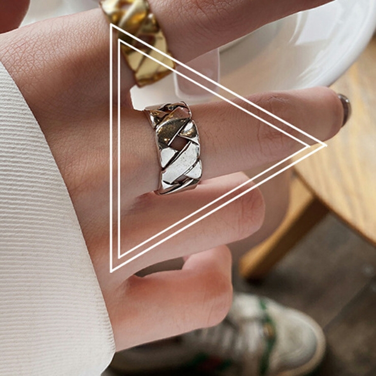 シルバー | クロスデザインオープンリング 幅広 ワンポイント | SLENDER