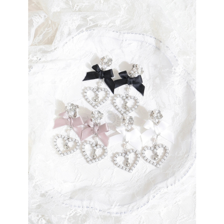 パールハートリボンイヤリング | NOEMIE | 詳細画像1 