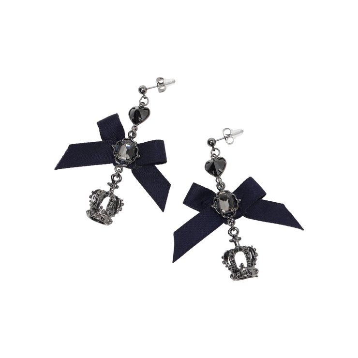 紺 | 王冠リボンハートピアス | NOEMIE