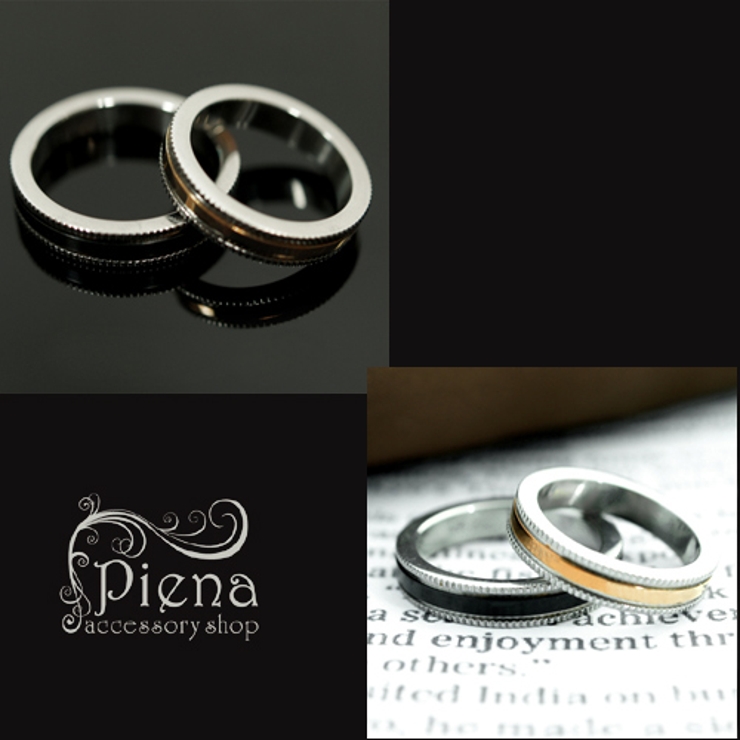 ブラックとピンクゴールドのステンレスペアリングサージカル ステンレス316L使用… | アクセサリーショップPIENA | 詳細画像2 