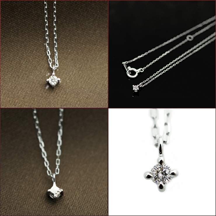 タブレットダイヤネックレス 0.03ctダイヤモンド使用1粒ダイヤのシンプルネックレスK10ホワイト