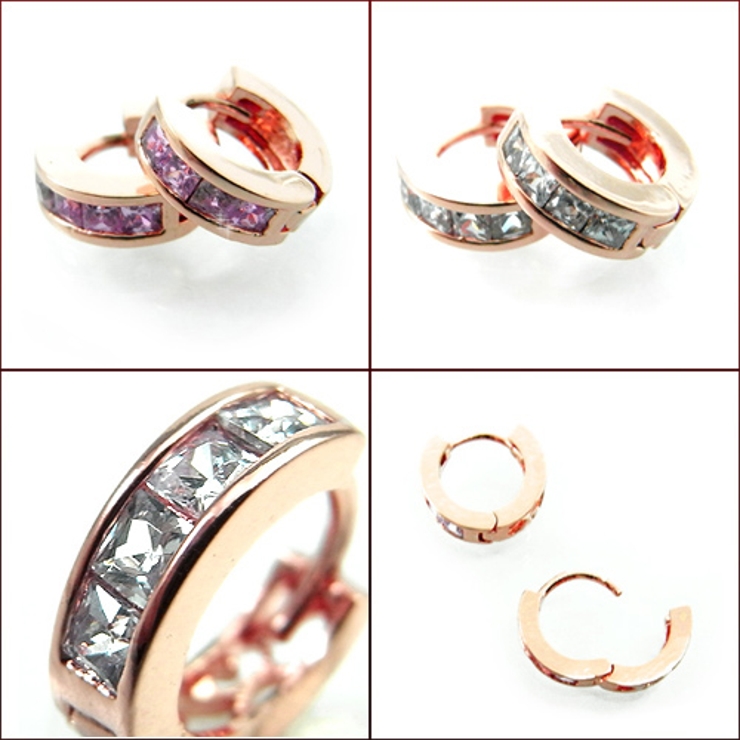 ぷちリングピアス キュービックジルコニア×ピンクゴールドフープピアス クリア | アクセサリーショップPIENA | 詳細画像2 