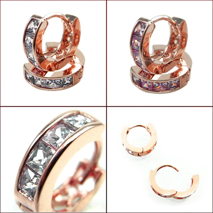 付けやすい リングピアス キュービックジルコニア×ピンクゴールドフープピアス | アクセサリーショップPIENA | 詳細画像2 