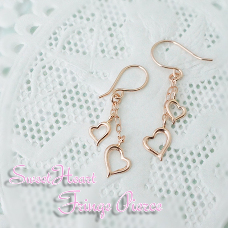 フックピアス レディース 大小2つのハートが揺れる フリンジ ジプシーピアス | アクセサリーショップPIENA | 詳細画像1 