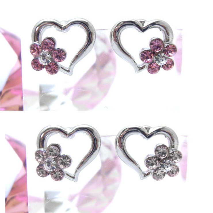 ハートとフラワーのラインストーンピアス カラーも2種類から選べる チタンポスト | アクセサリーショップPIENA | 詳細画像1 