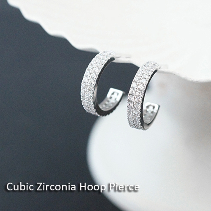 シルバー925製 プラチナコーティング ジルコニアフープピアス  | アクセサリーショップPIENA | 詳細画像1 