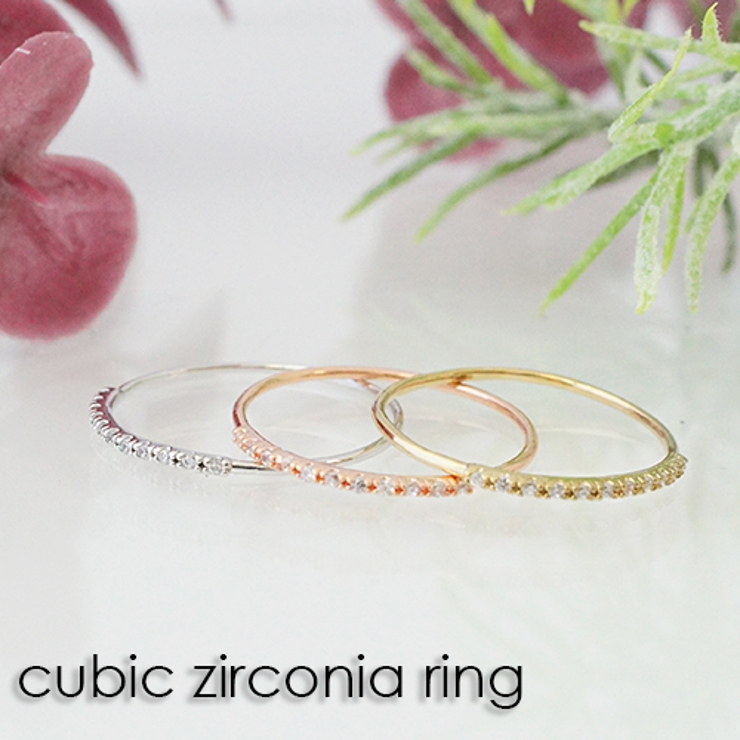 華奢なリングに輝くジルコニアが並んだハーフエタニティリング シンプルキュート 選… | アクセサリーショップPIENA | 詳細画像1 