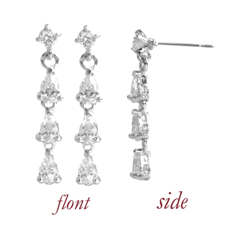 揺れる3連3ストーンのティアドロップ滴型ジルコニアピアス チタン製ポスト | アクセサリーショップPIENA | 詳細画像2