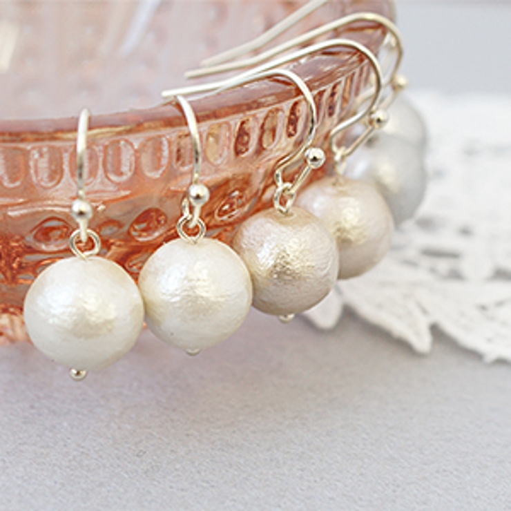 1cm珠コットンパールのフリンジピアス フックピアス ジプシーピアス | アクセサリーショップPIENA | 詳細画像4 