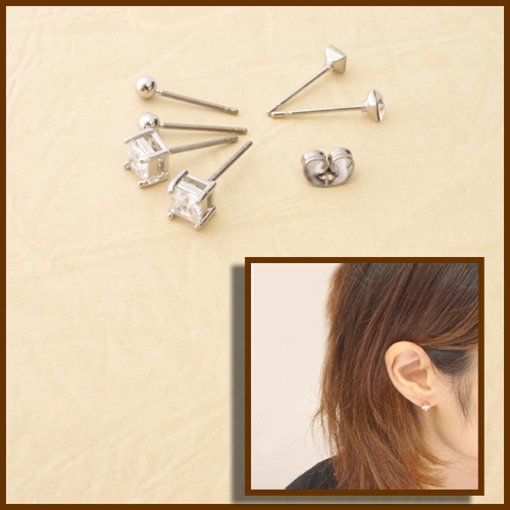 大きさ異なるキュービックジルコニアとシンプルな玉状ピアスセット サージカルステン… | アクセサリーショップPIENA | 詳細画像2 