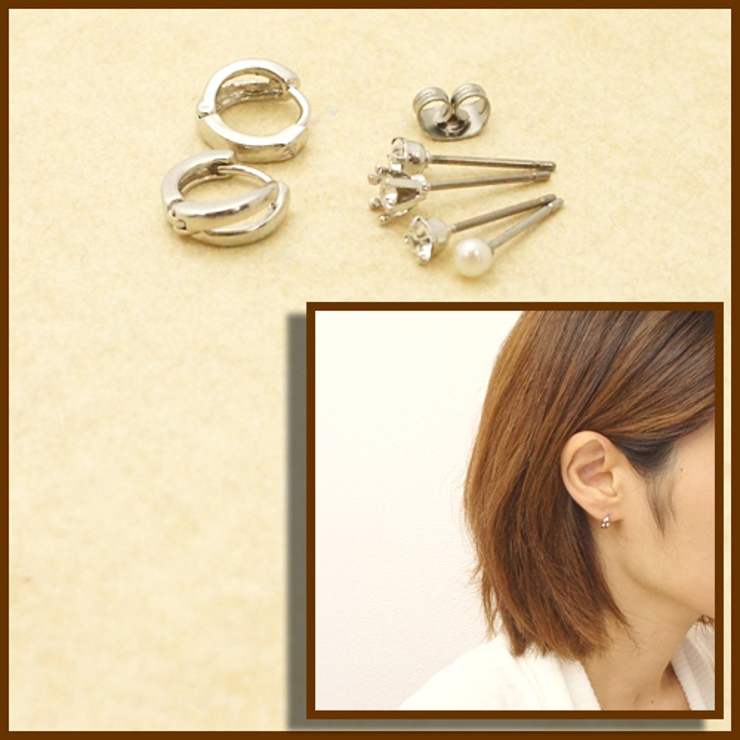 イミテーションパール ラインストーン 2連フープピアスのお買い得セット | アクセサリーショップPIENA | 詳細画像2 