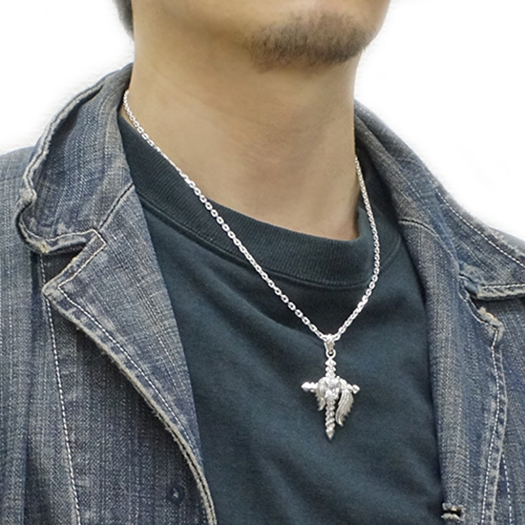 シルバー925製 翼を纏った十字架ネックレス 50cmチェーン[品番