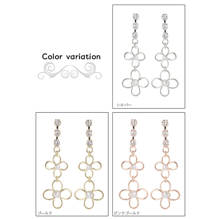 チタン製ポスト 大小のフラワーモチーフがぶら下がったスタッドピアス | アクセサリーショップPIENA | 詳細画像2