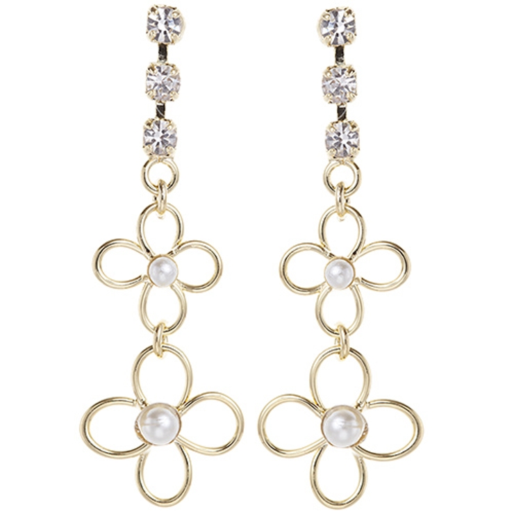 チタン製ポスト 大小のフラワーモチーフがぶら下がったスタッドピアス | アクセサリーショップPIENA | 詳細画像5