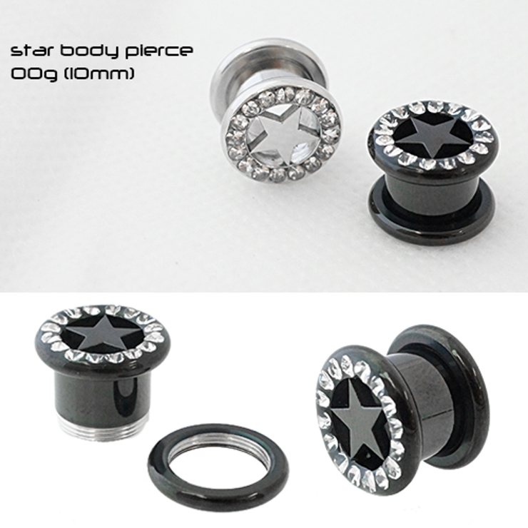 ラインストーンのサークルの中に星を描いたサージカルステンレス製