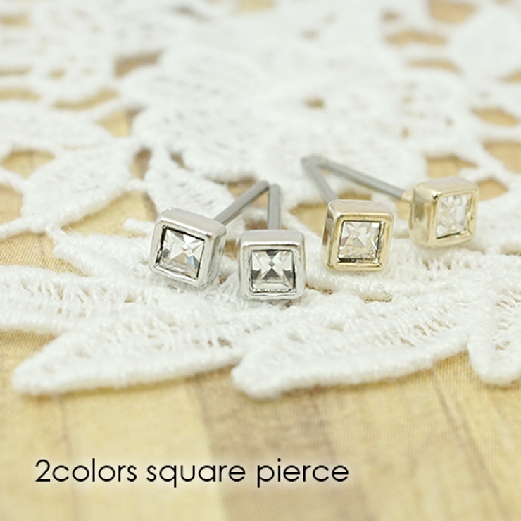 小さなスクウェアピアス ラインストーン スタッドピアス | アクセサリーショップPIENA | 詳細画像1 