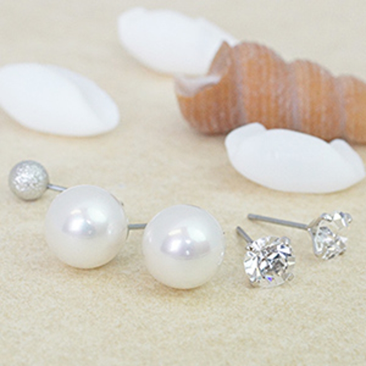 サージカルステンレス製ポストの磨きパールのセットピアス ラインストーン ボール合… | アクセサリーショップPIENA | 詳細画像4 