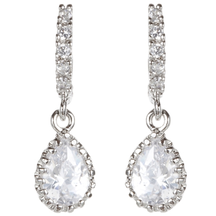 1粒ティアドロップがぶら下がる5連ジルコニアフープピアス 光を通すミルグレイン枠… | アクセサリーショップPIENA | 詳細画像2 