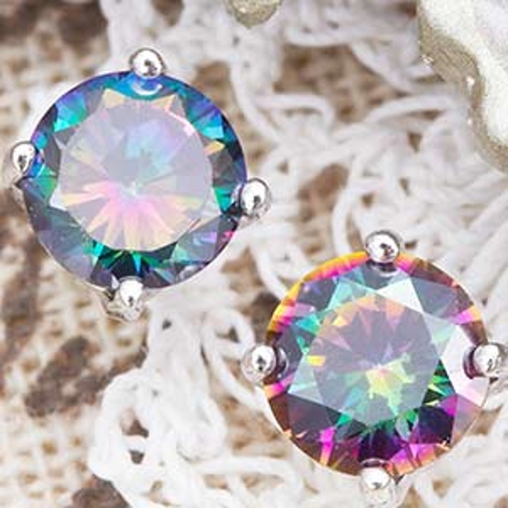 シルバー925 6mmミスティックトパーズ一石のスタッドピアス 神秘