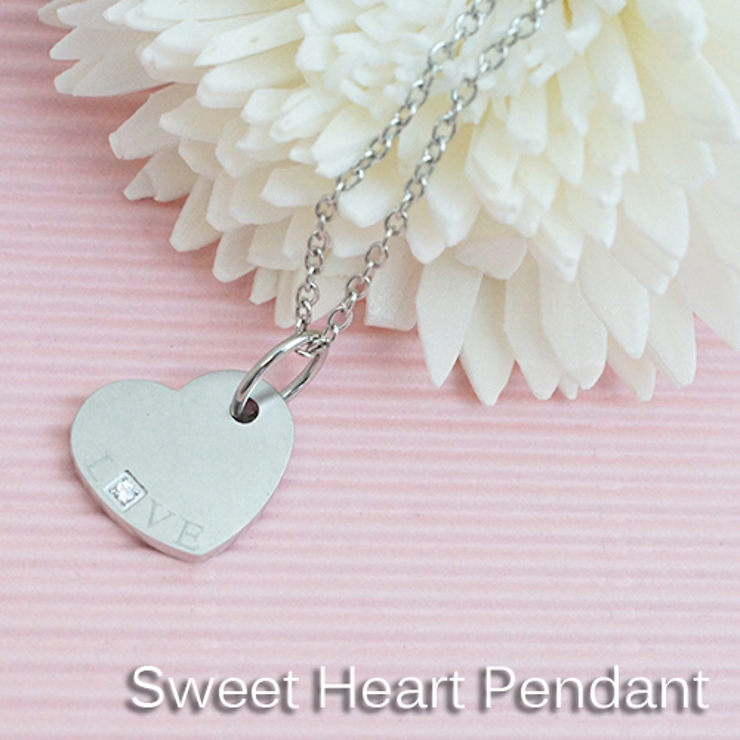 ステンレススチール製ジルコニア入りハートペンダントネックレス ステンレスアクセサ… | アクセサリーショップPIENA | 詳細画像1 