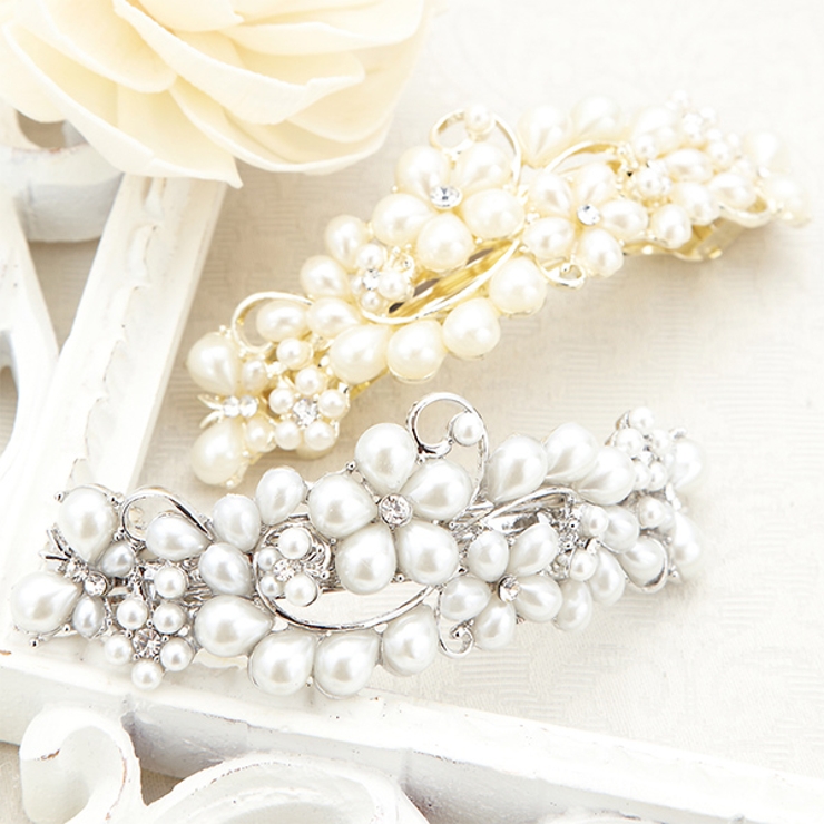 パールをふんだんに使ったフラワーモチーフバレッタ ヘアアクセサリーヘッドアクセ … | アクセサリーショップPIENA | 詳細画像1 