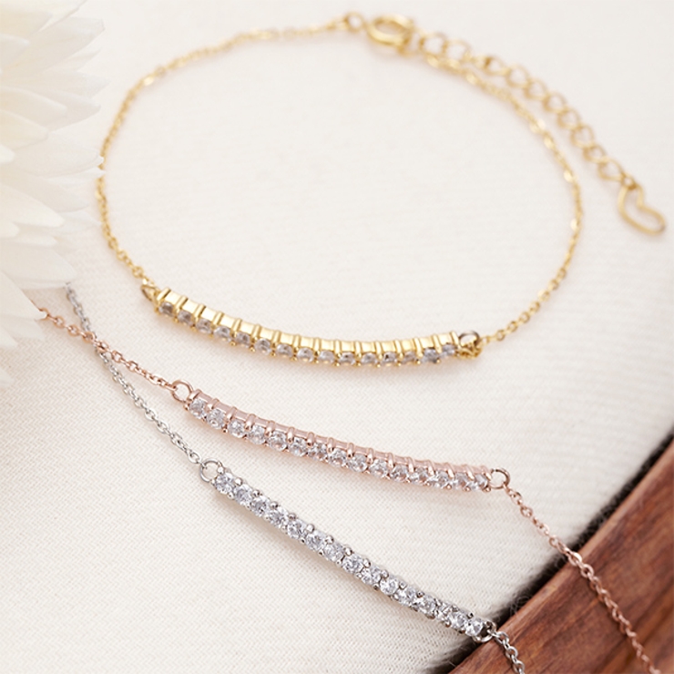 ブレスレット ジルコニアを並べたU字バーをチェーンでつないだブレス サージカルス… | アクセサリーショップPIENA | 詳細画像1 