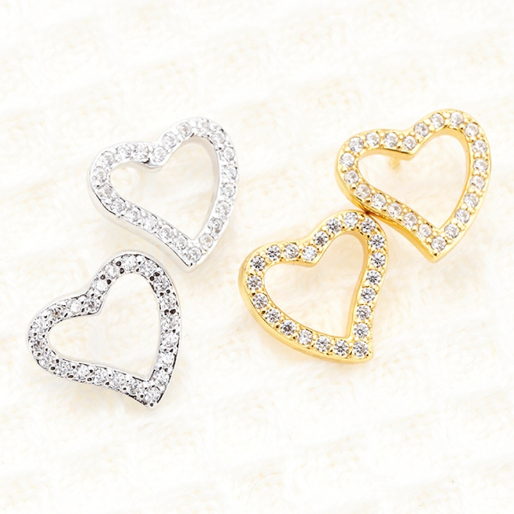 シルバー925スタッドピアス キュービックジルコニアを並べたオープンハートピアス… | アクセサリーショップPIENA | 詳細画像1 