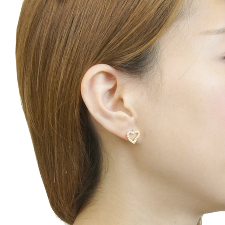 シルバー925スタッドピアス キュービックジルコニアを並べたオープンハートピアス… | アクセサリーショップPIENA | 詳細画像9 