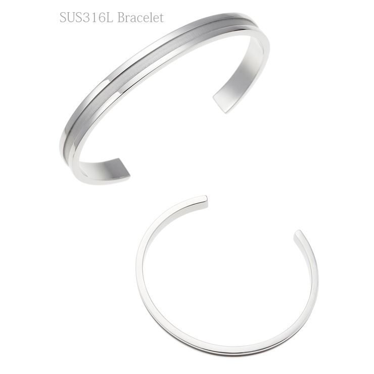 メンズブレスレット グレーのラインが入ったバングル サージカルステンレス | アクセサリーショップPIENA | 詳細画像2 