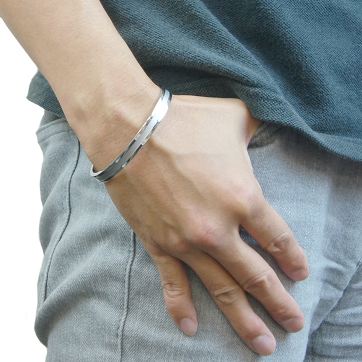 メンズブレスレット グレーのラインが入ったバングル サージカルステンレス | アクセサリーショップPIENA | 詳細画像7 