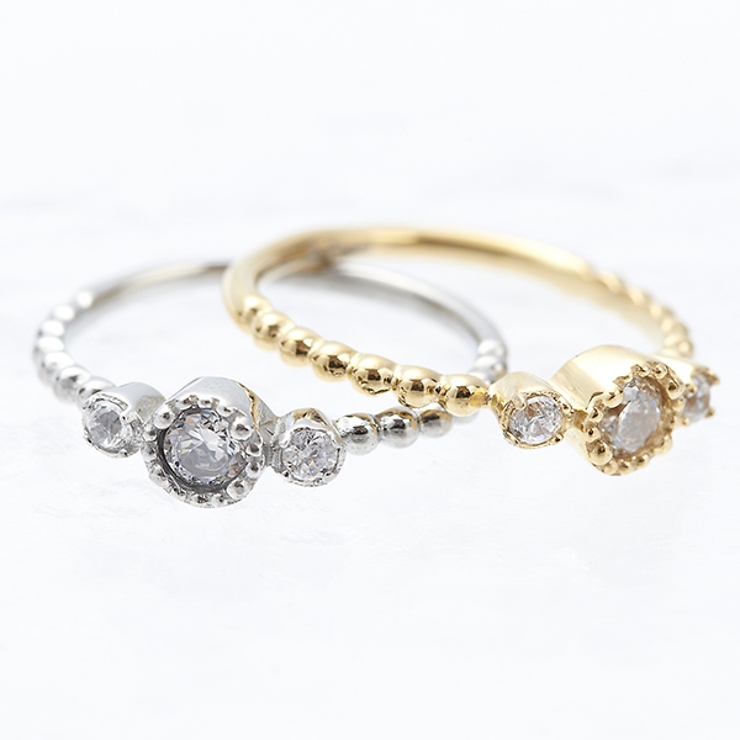 細身プチリング 三石のキュービックジルコニアが輝くリング サイズ3号～13号 | アクセサリーショップPIENA | 詳細画像1 