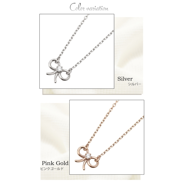 プチリボンネックレス 結び目に1粒キュービックジルコニア ショートネックレス | アクセサリーショップPIENA | 詳細画像2 