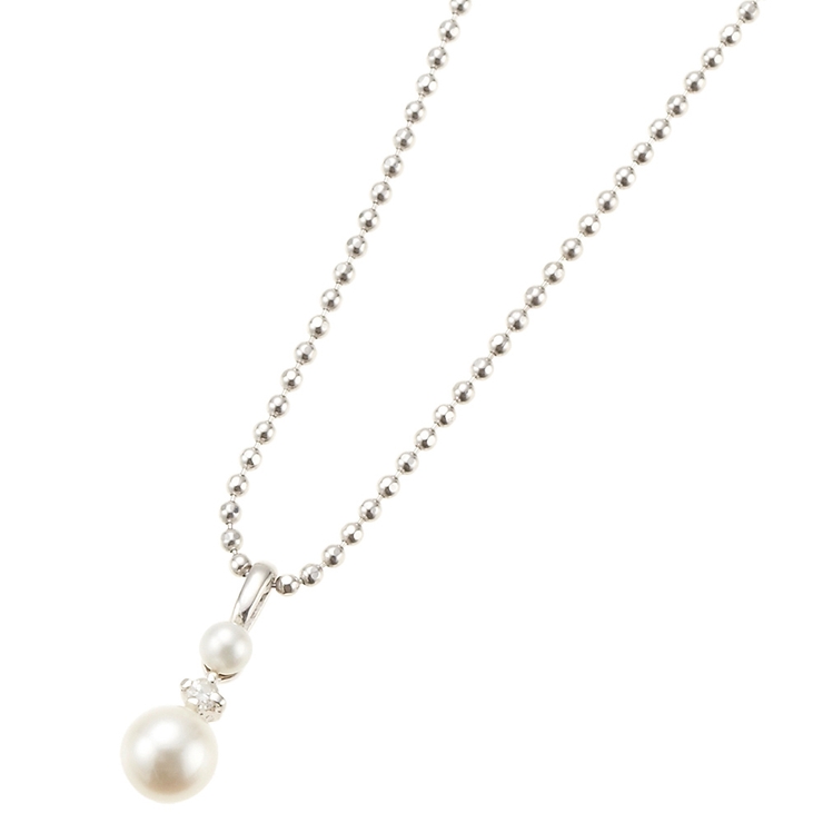 シルバー925 天然真珠 スリーストーンネックレス | アクセサリーショップPIENA | 詳細画像1 