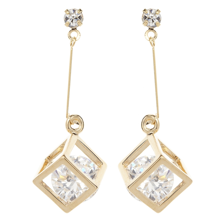 キューブの中にジルコニアを閉じ込めたフリンジピアス チタン製ポスト ニッケルフリ… | アクセサリーショップPIENA | 詳細画像5 