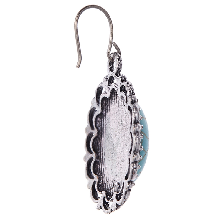 透かし模様フレームの大ぶりターコイズフックピアス チタン製 低金属