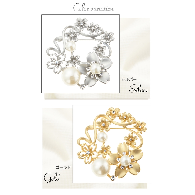 マットな桜リースブローチ パール ストーン | アクセサリーショップPIENA | 詳細画像2 
