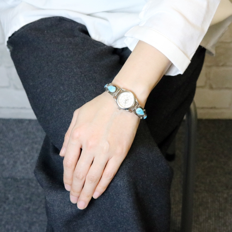 ボヘミアンシルバーウォッチブレスレット ターコイズ ステンレス