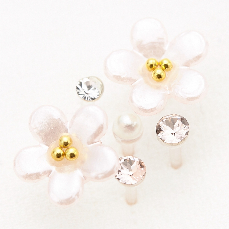 かわいい小花とラインストーンのセットピアス クリアカラー パールラメ | アクセサリーショップPIENA | 詳細画像6 