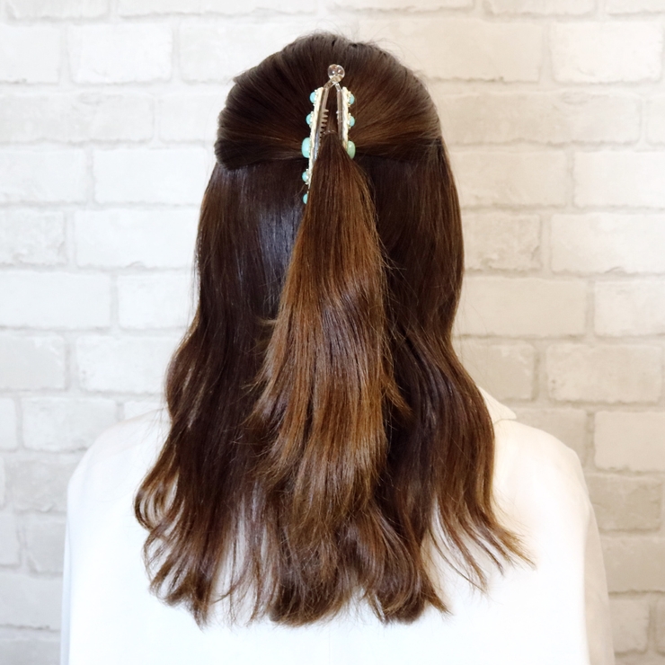 ターコイズの編み込みバナナクリップ 日本製 ヘアアクセサリー[品番