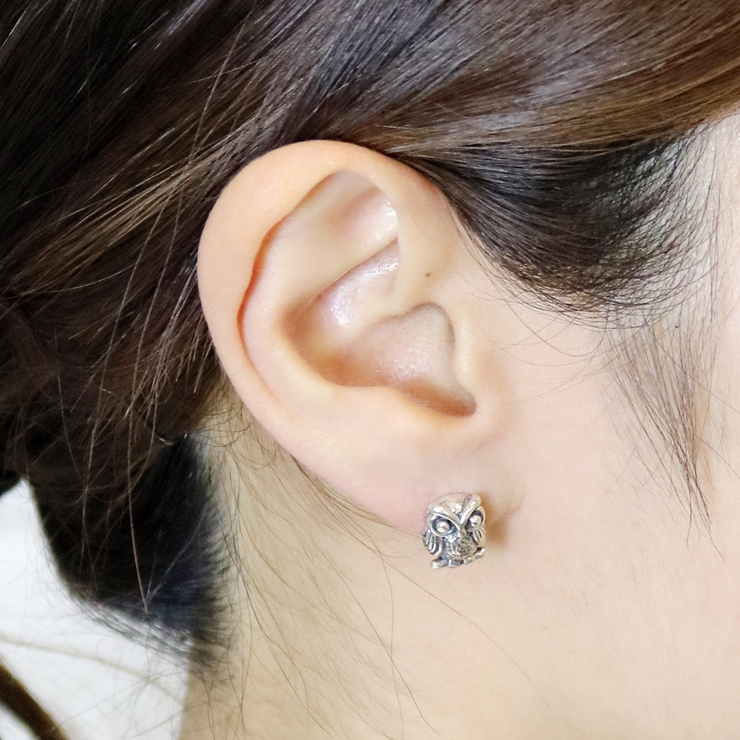 シルバー925製フクロウピアス 梟 アニマル[品番：PENA0014151