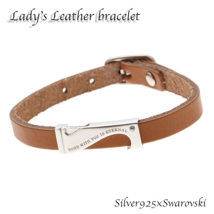 1粒ラインストーンのレザーブレスレット シルバー925製 牛革 | アクセサリーショップPIENA | 詳細画像1 