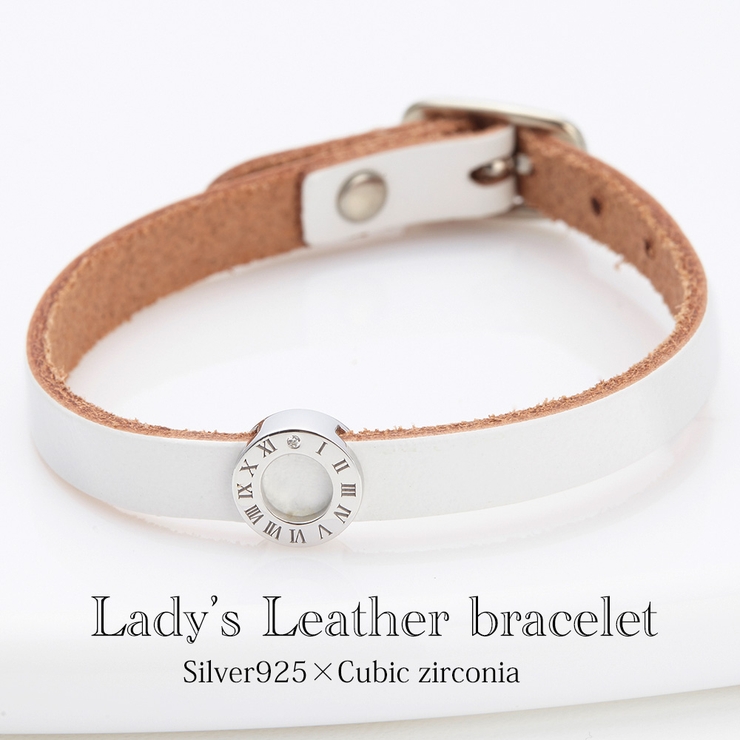 1粒キュービックジルコニアのリングレザーブレスレット シルバー925製 革 | アクセサリーショップPIENA | 詳細画像1 