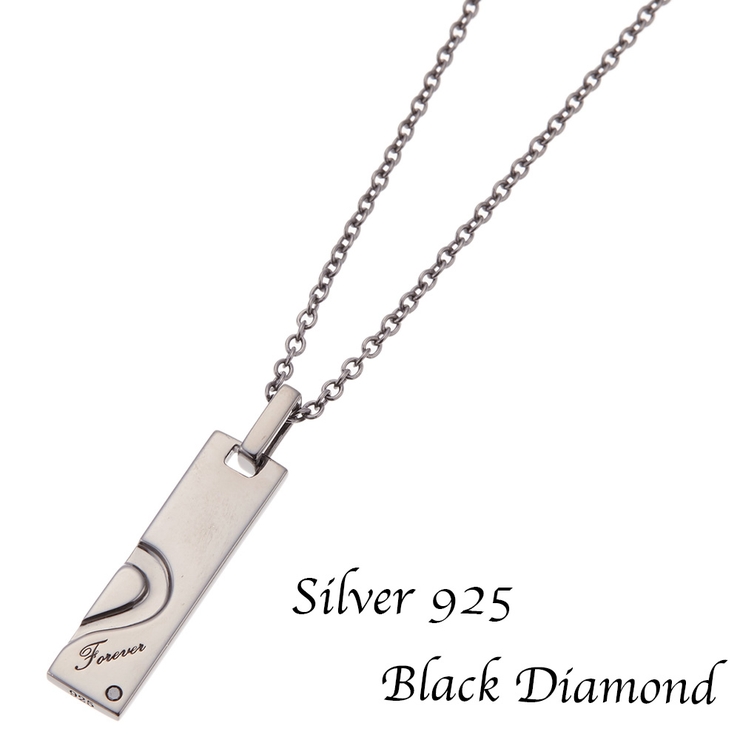 ブラックダイアモンドが煌めくプレートネックレス シルバー925製 黒
