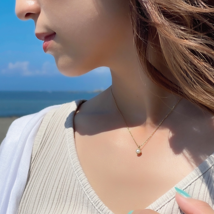 一粒のパールが美しいシンプルなネックレス アズキチェーン アジャスター4cm | アクセサリーショップPIENA | 詳細画像5 