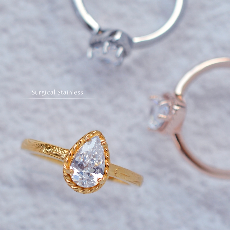 m*7様 ゴールド ペアシェイプ ストーン リング ハワイアンジュエリー ペアシェイプストーン リング[品番：PENA0034063