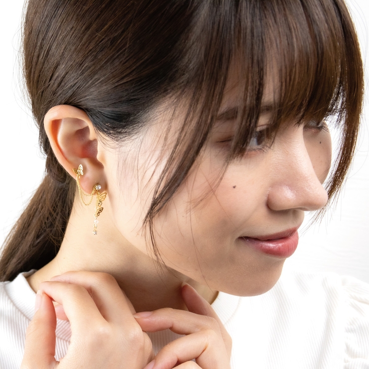 2ホールピアス 片耳用 フリンジスタッドピアス[品番